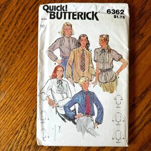 Vintage 1980s Butterick 6362 Sewing Pattern Sz XS 10 Button Up Top Set COMPLETE